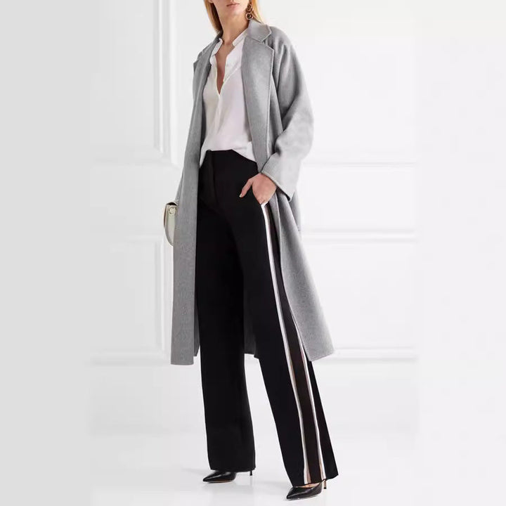 Damska Floor-Length Open mieszanka wełny płaszcz z Relaxed Lapels i Flowing Draping Lumaza