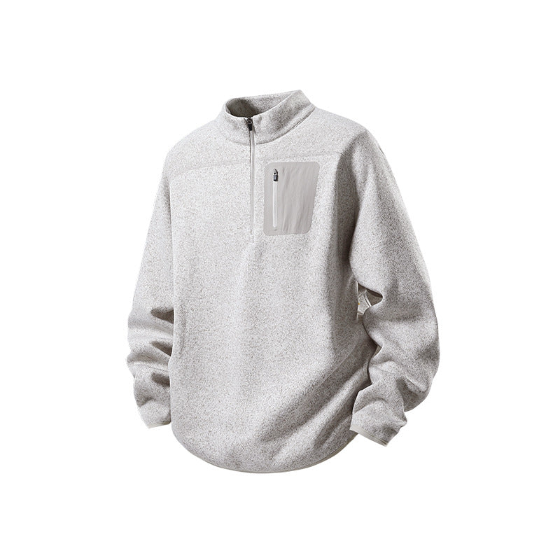 Herren Halbzip-Fleecepullover mit Brustreißverschlusstasche und Stehkragen