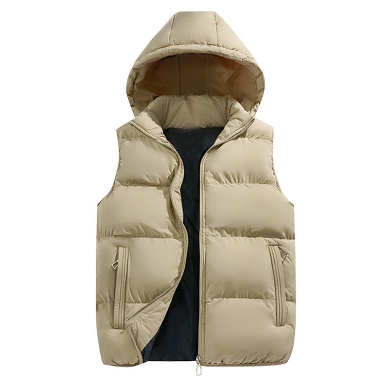 Męska pikowana z kapturem kamizelka z termiczny filling, zippered Kieszenie, i wiatroszczelna zewnętrzny powłoka