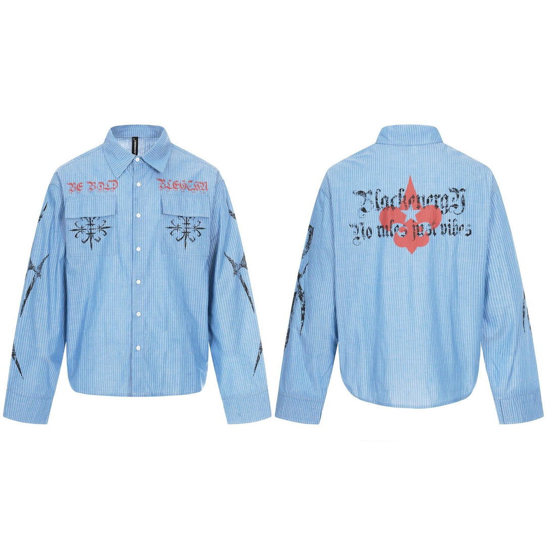 Unisex Oversize Kurtka koszulowa z Patch Kieszenie na piersi i Ozdobny Print Detale