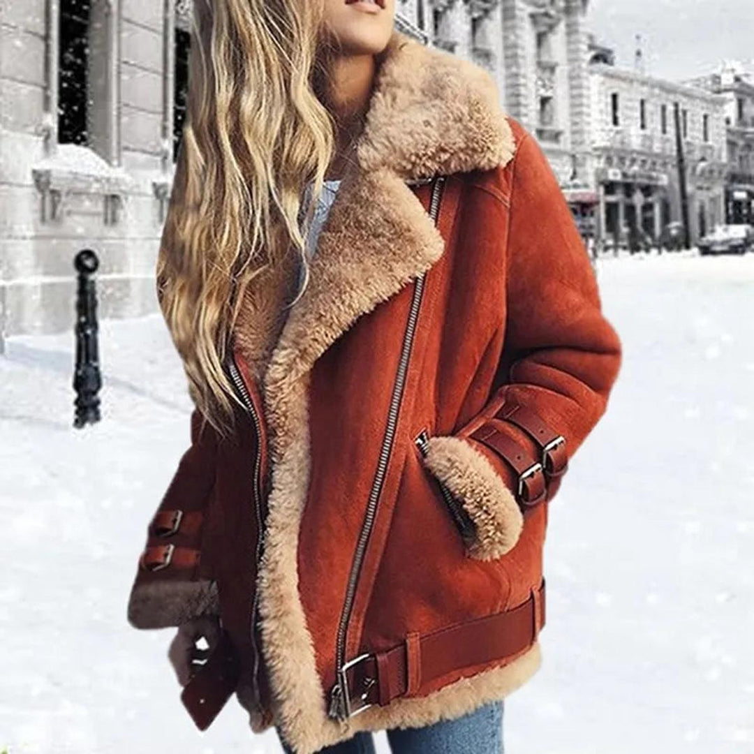 Wysokiej jakości Zamsz Sheepskin Kurtka z Pasek i Kieszenie