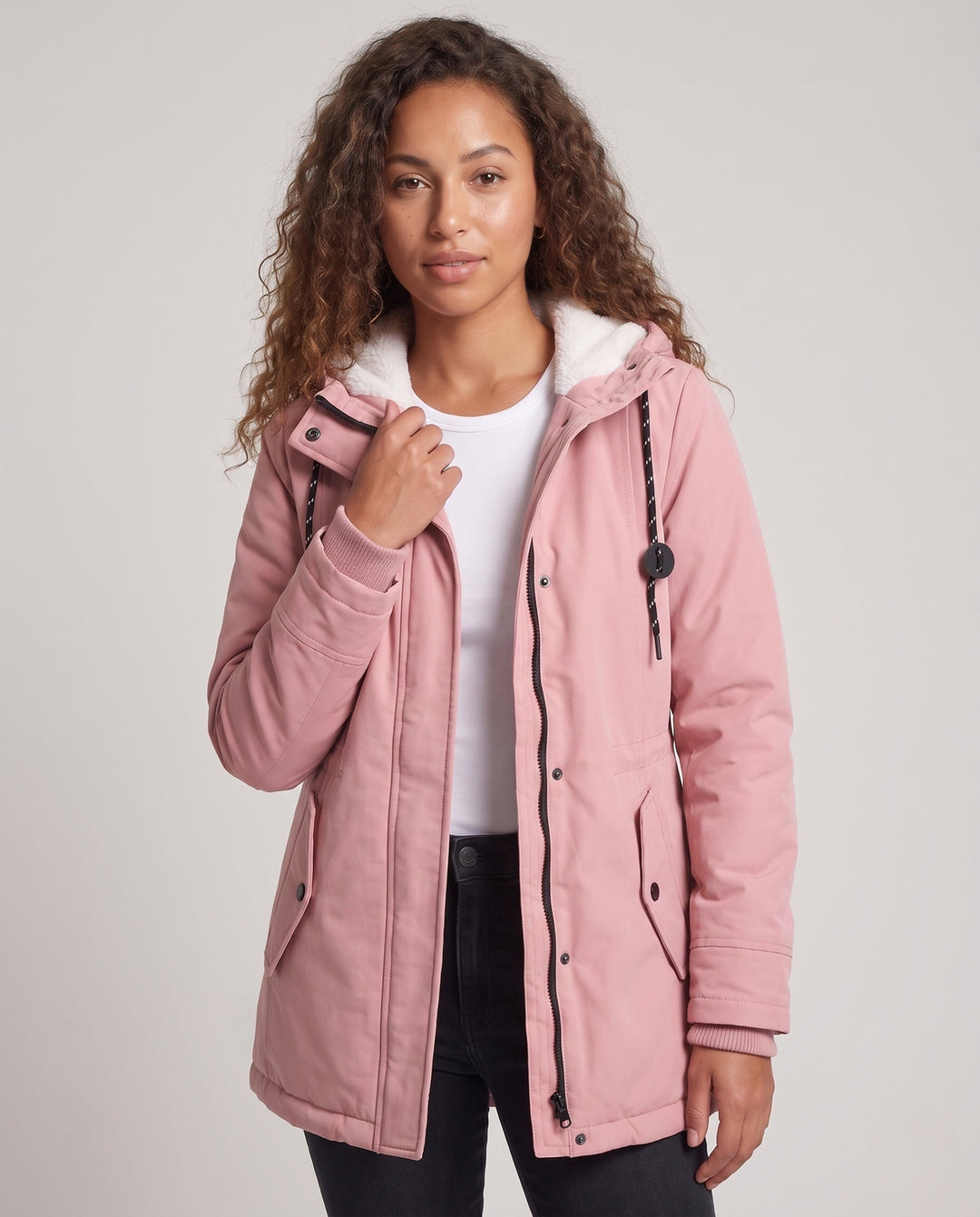 Damska Lined Parka z Teddy Podszewka, Kaptur i Ściągacz