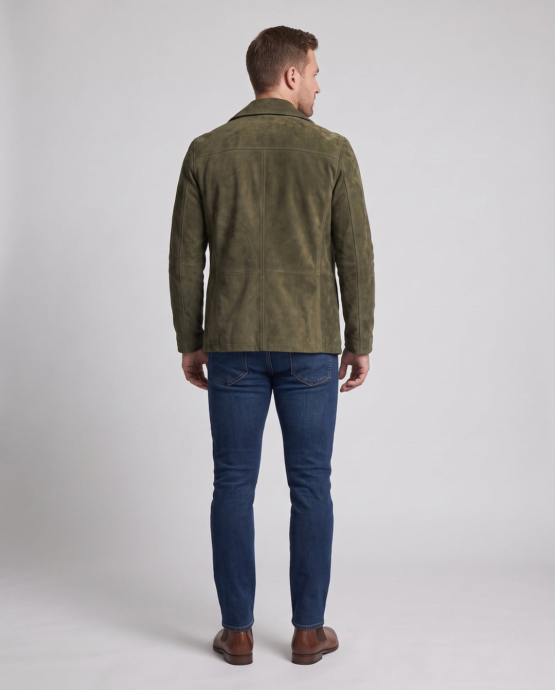 Męska double-breasted zamsz kurtka z notched lapels