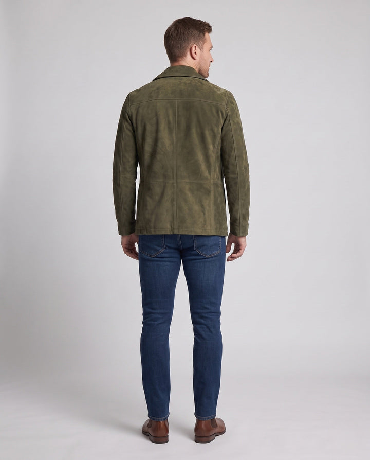 Męska double-breasted zamsz kurtka z notched lapels