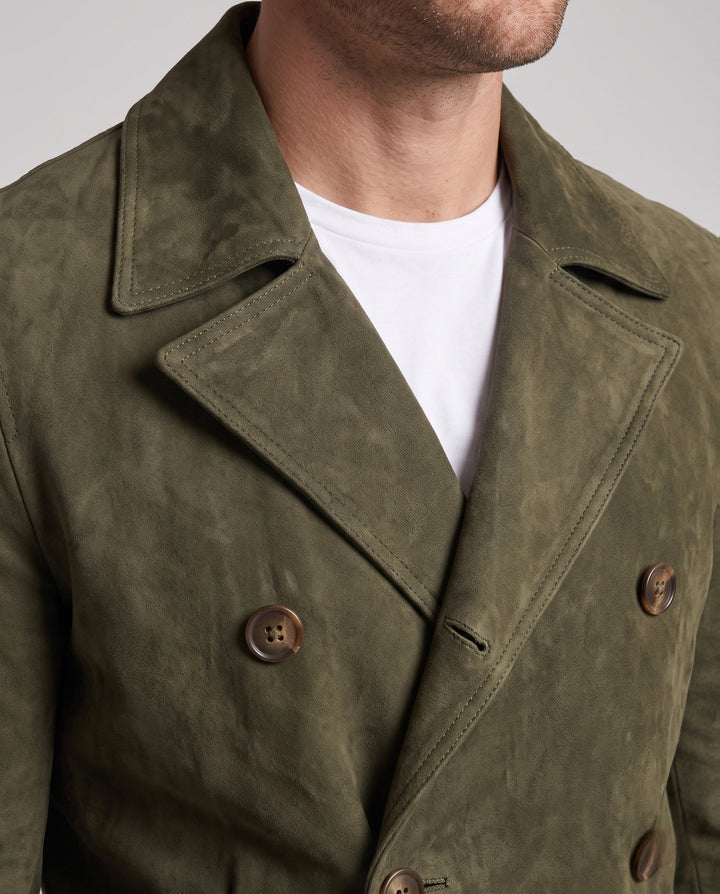 Męska double-breasted zamsz kurtka z notched lapels