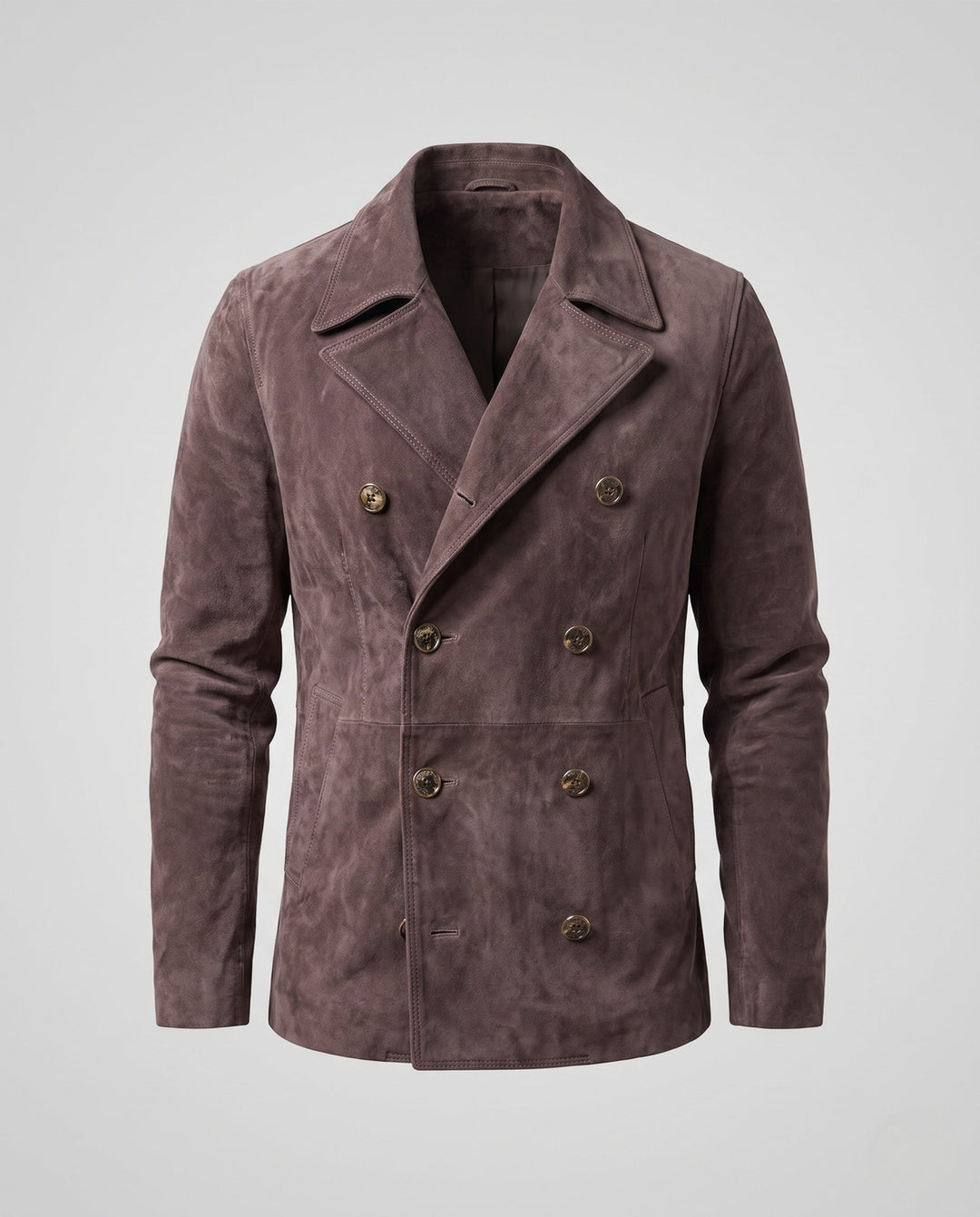 Męska double-breasted zamsz kurtka z notched lapels