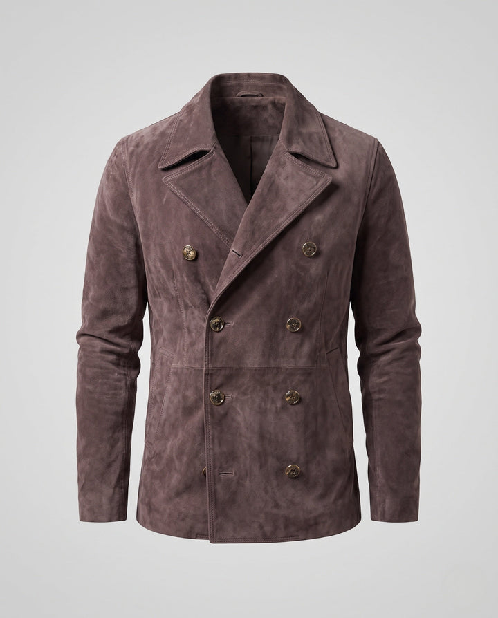 Męska double-breasted zamsz kurtka z notched lapels