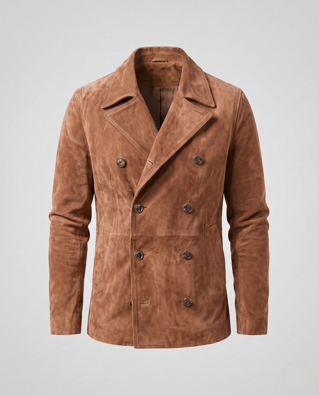 Męska double-breasted zamsz kurtka z notched lapels