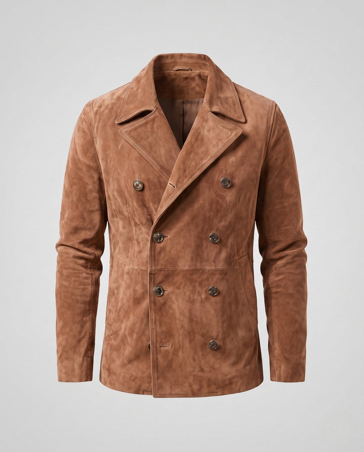 Męska double-breasted zamsz kurtka z notched lapels