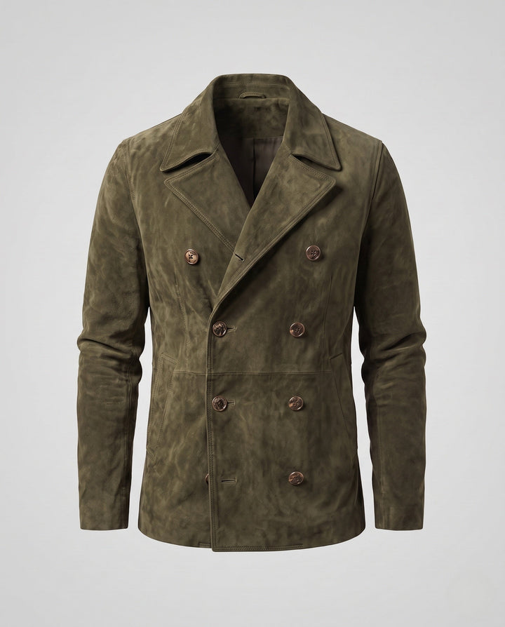 Męska double-breasted zamsz kurtka z notched lapels
