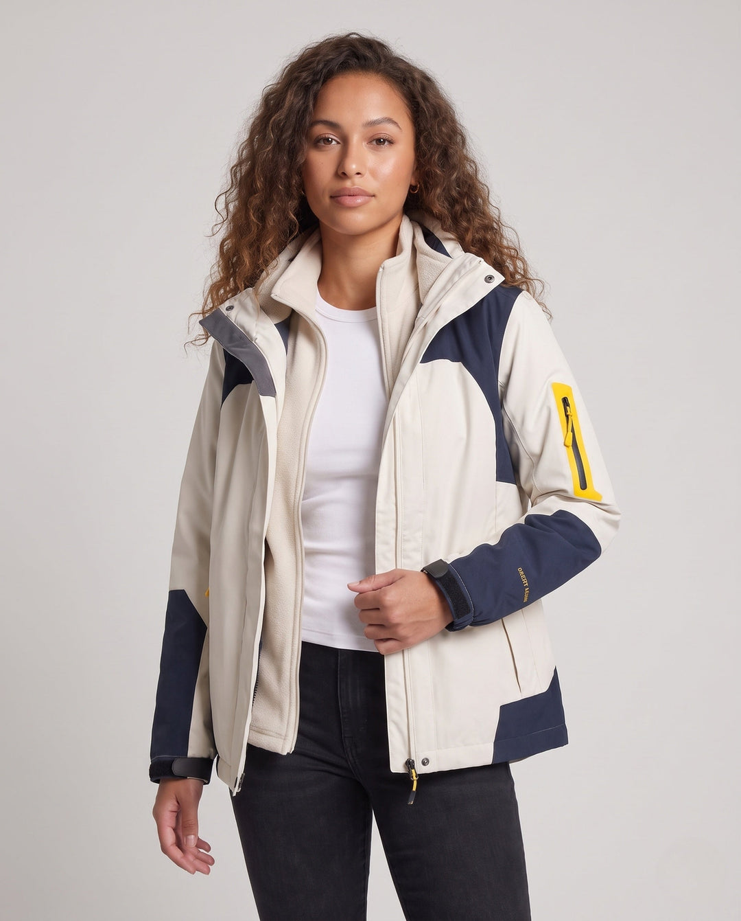 Damska two-piece outdoor kurtka z removable polar wewnętrzny kurtka, odporna na wiatr i wodę softshell zewnętrzny layer i kaptur
