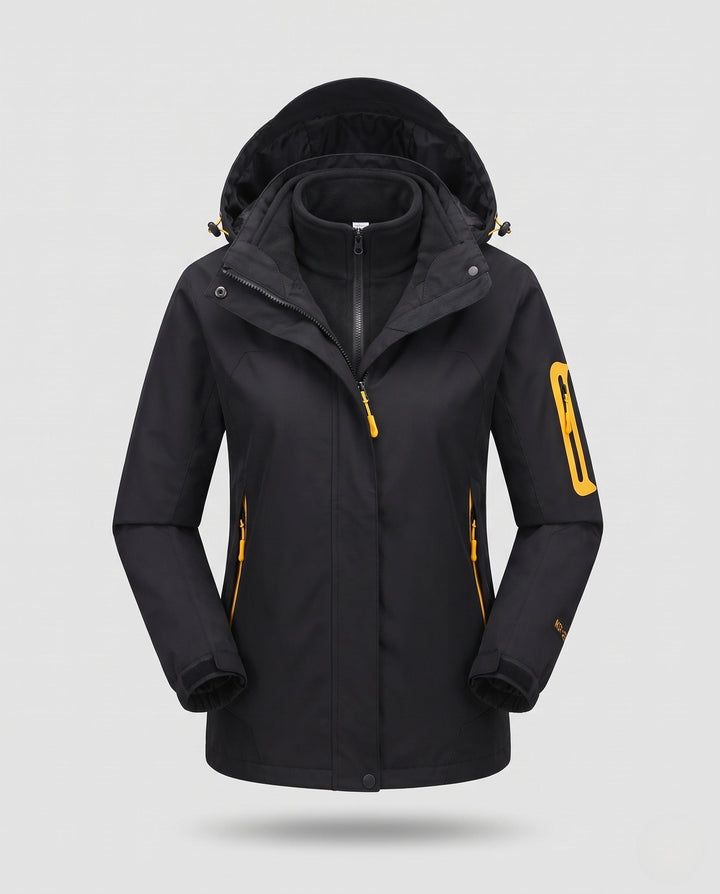 Damska two-piece outdoor kurtka z removable polar wewnętrzny kurtka, odporna na wiatr i wodę softshell zewnętrzny layer i kaptur