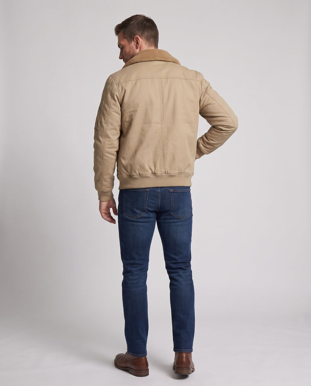 Męska canvas aviator kurtka z sherpa kołnierzem i teddy fleece lwwg