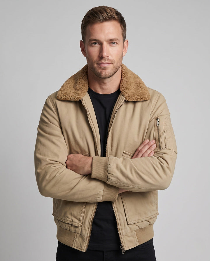 Męska canvas aviator kurtka z sherpa kołnierzem i teddy fleece lwwg