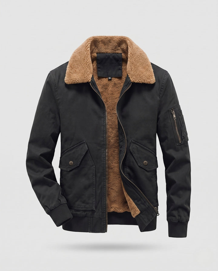 Męska canvas aviator kurtka z sherpa kołnierzem i teddy fleece lwwg