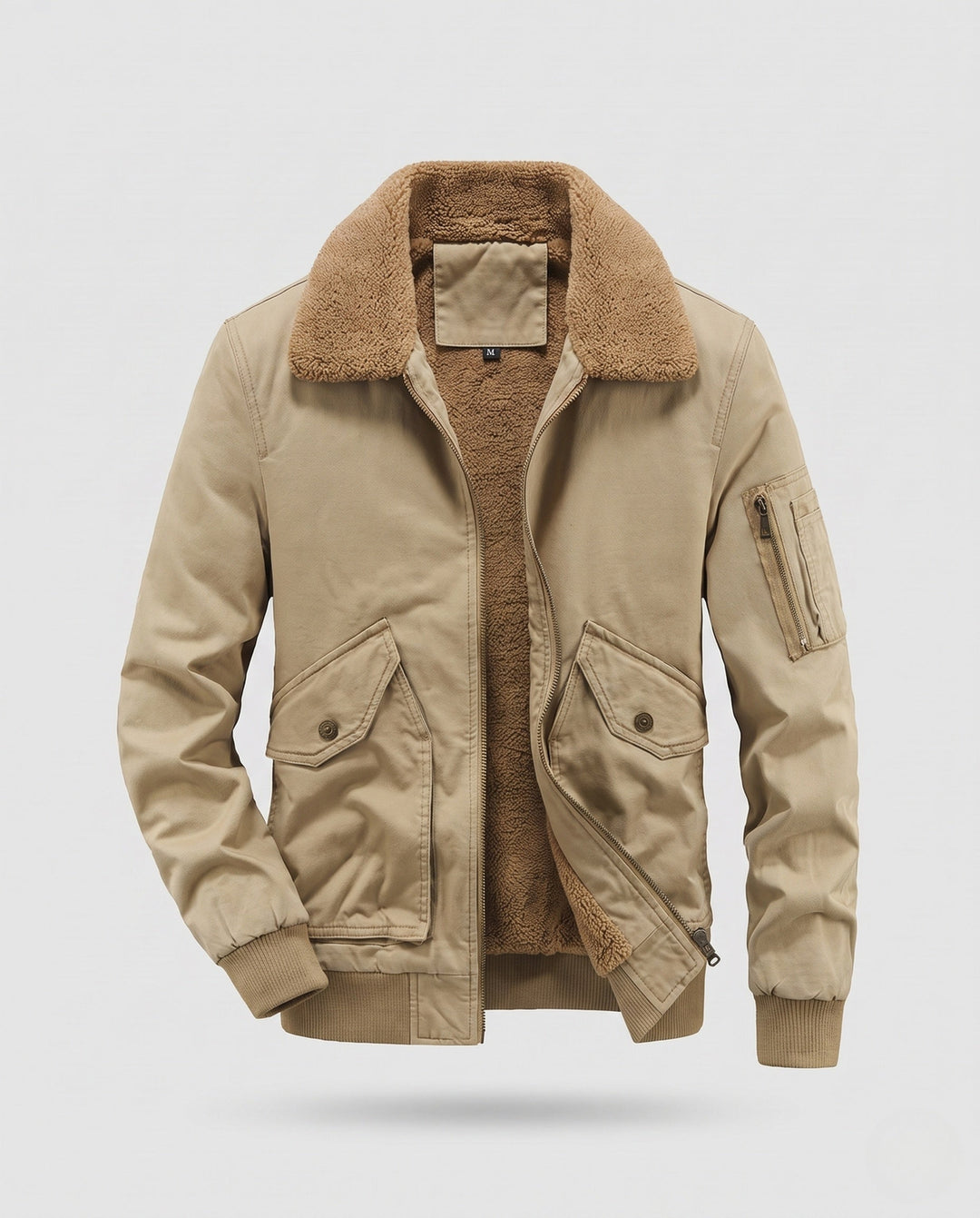 Męska canvas aviator kurtka z sherpa kołnierzem i teddy fleece lwwg
