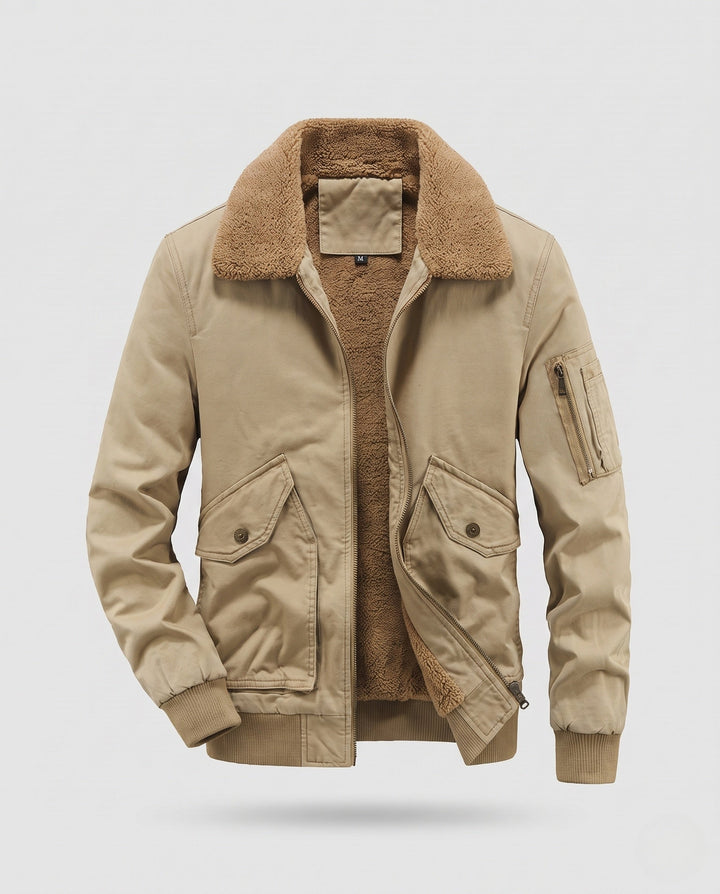 Męska canvas aviator kurtka z sherpa kołnierzem i teddy fleece lwwg