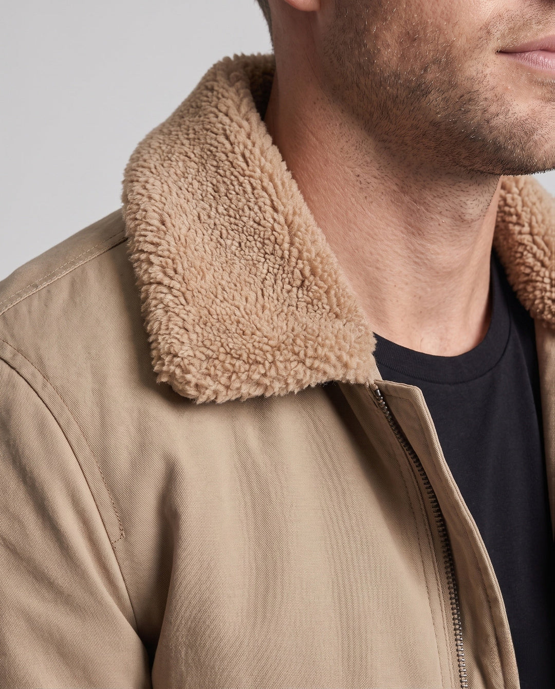 Męska canvas pilot kurtka z contwuous teddy lwwg, utility arm kieszenią, i prążkowany dół