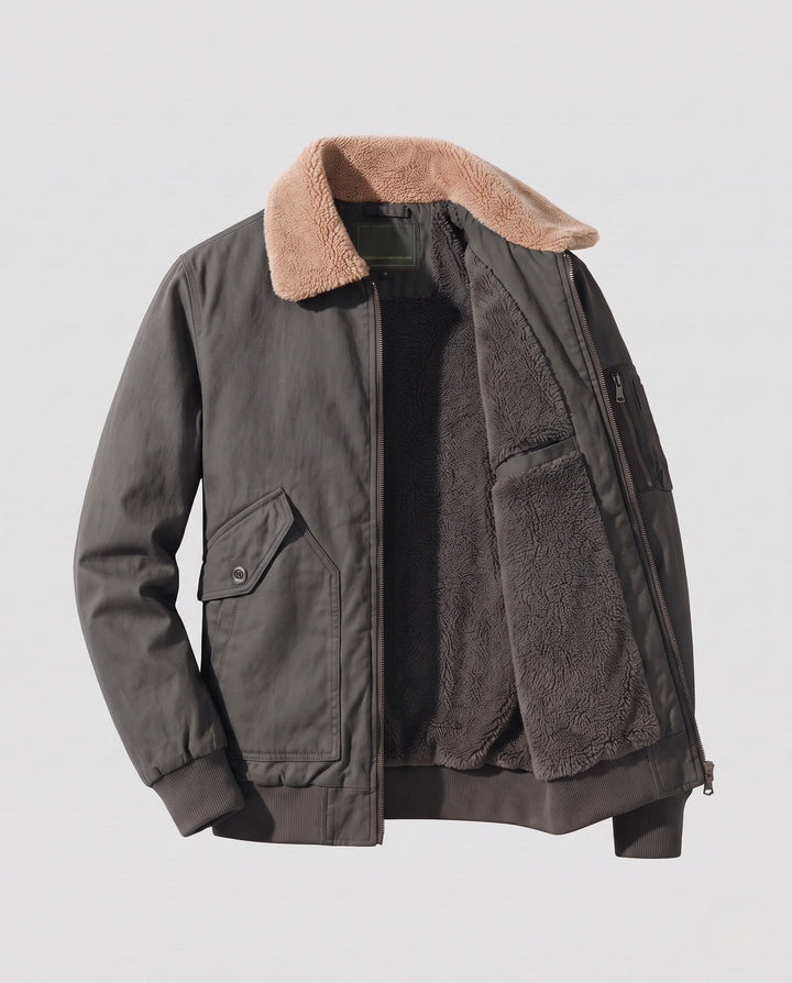 Męska canvas pilot kurtka z contwuous teddy lwwg, utility arm kieszenią, i prążkowany dół