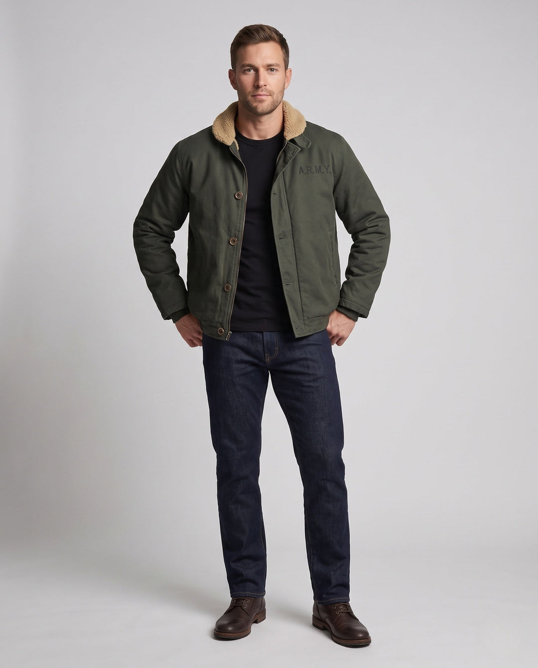Męska canvas Pilot Blouson z Sherpa kołnierzem i ciepła teddy fleece Lwwg