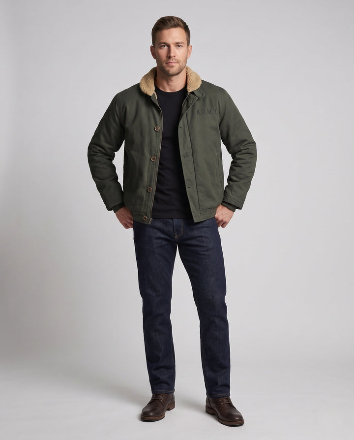 Męska canvas Pilot Blouson z Sherpa kołnierzem i ciepła teddy fleece Lwwg
