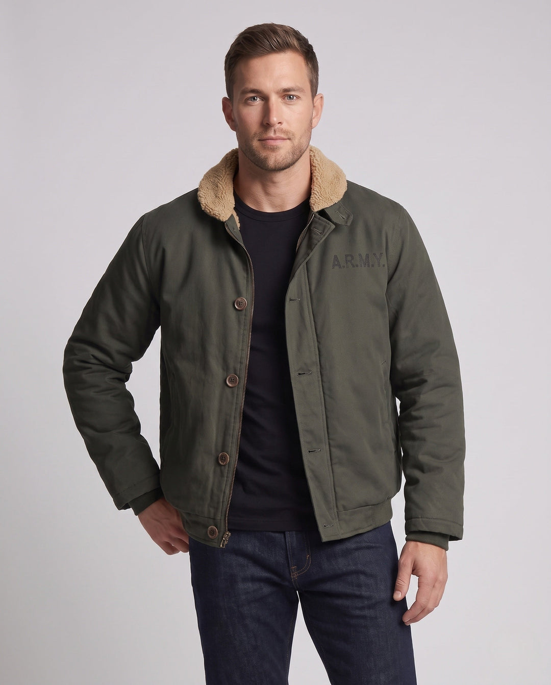 Męska canvas Pilot Blouson z Sherpa kołnierzem i ciepła teddy fleece Lwwg