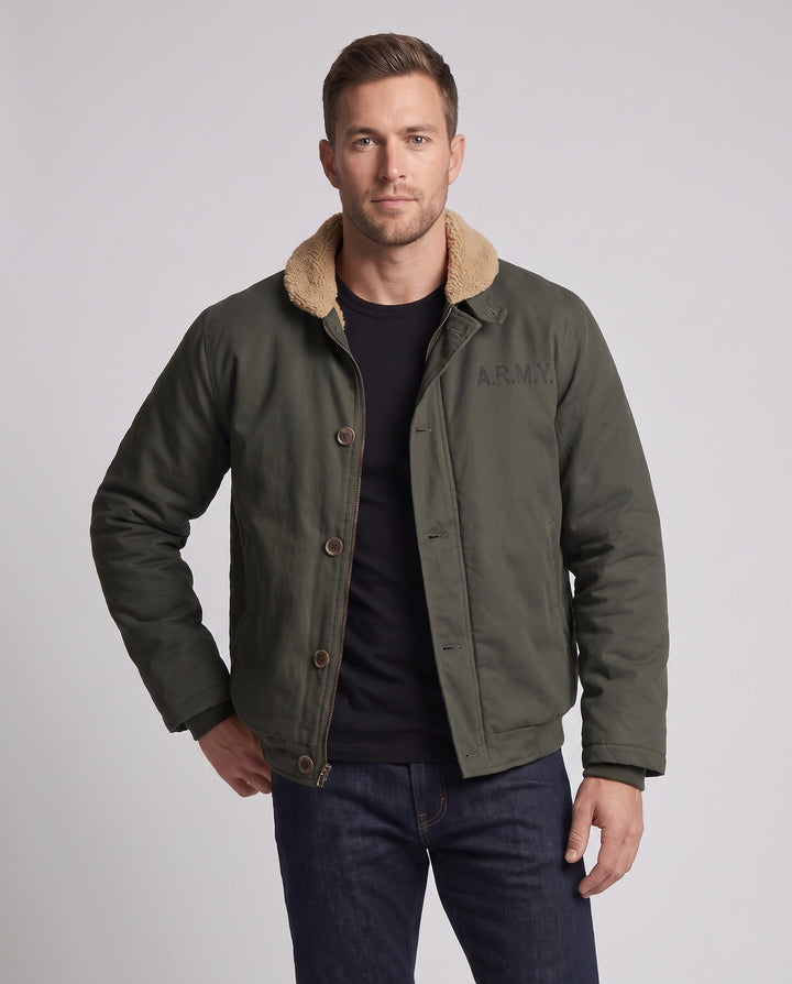 Męska canvas Pilot Blouson z Sherpa kołnierzem i ciepła teddy fleece Lwwg