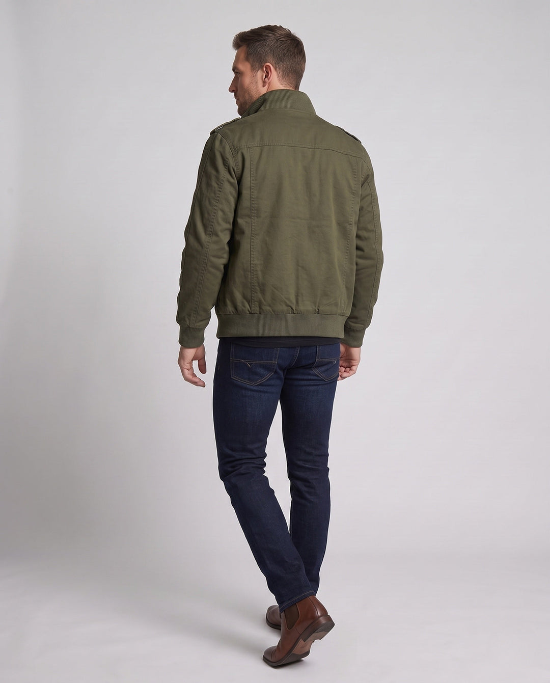 Męska Lwed canvas field kurtka w Military Worker styl z teddy fleece kołnierzem