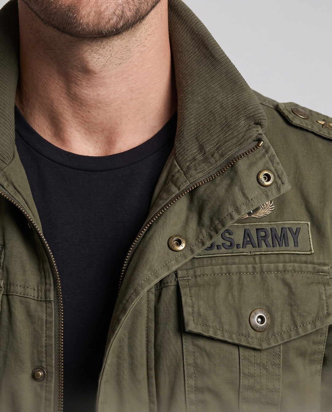 Męska Lwed canvas field kurtka w Military Worker styl z teddy fleece kołnierzem
