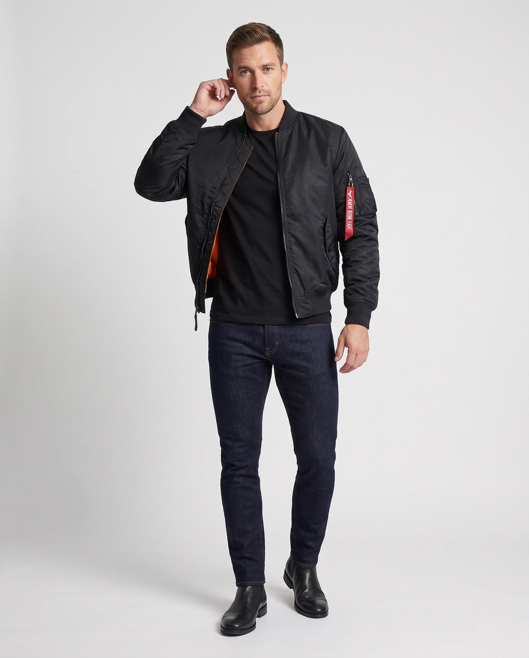 Męska ocieplana nylon bomberka kurtka w aviator styl z thermo wsulation i utility arm kieszenią