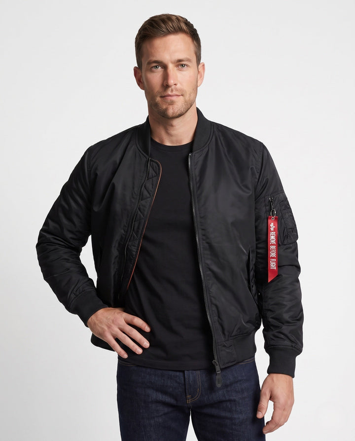 Męska ocieplana nylon bomberka kurtka w aviator styl z thermo wsulation i utility arm kieszenią