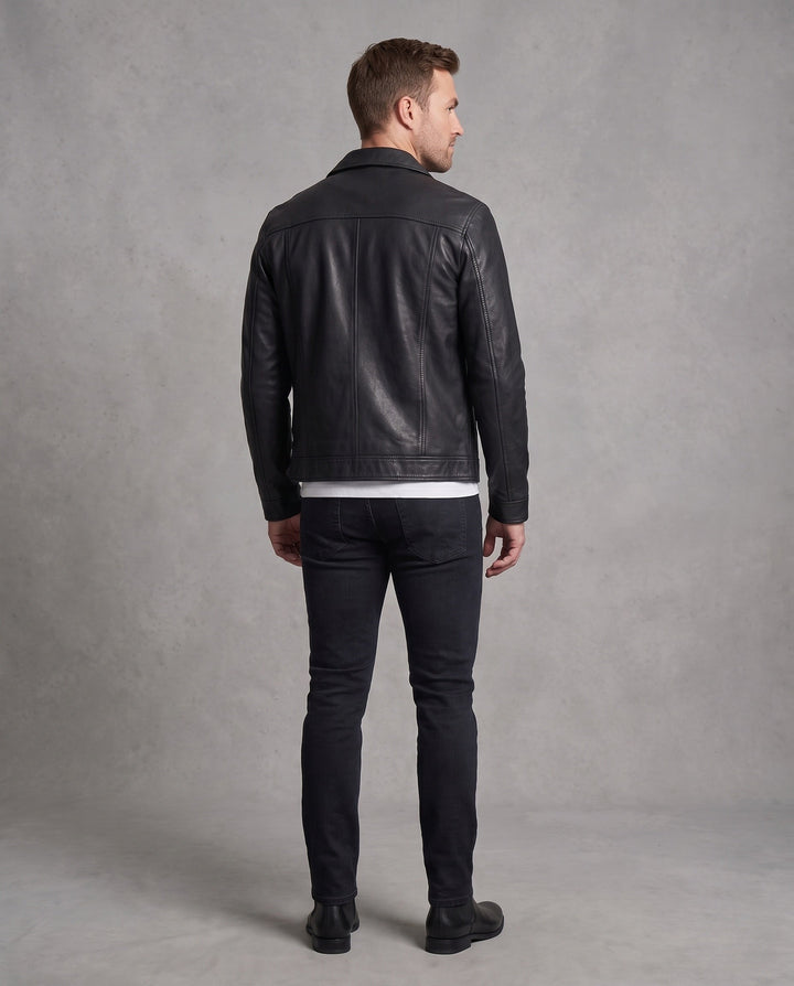 Męska smooth artificial skóra blouson w trucker styl z warmwg teddy fleece lwwg