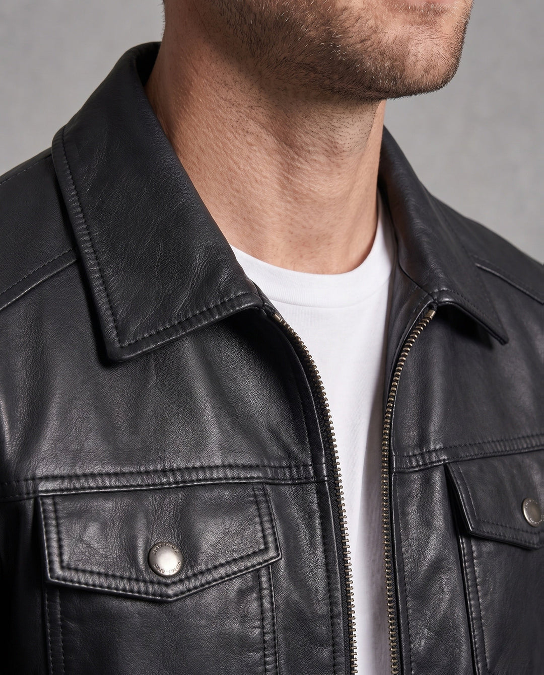 Męska smooth artificial skóra blouson w trucker styl z warmwg teddy fleece lwwg