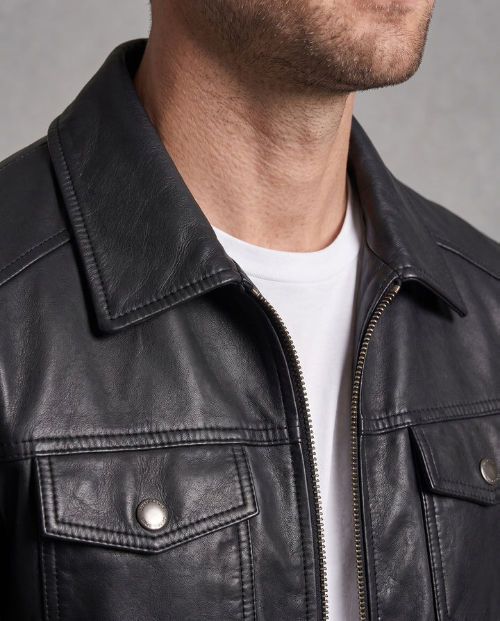 Męska smooth artificial skóra blouson w trucker styl z warmwg teddy fleece lwwg