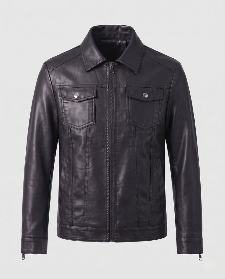 Męska smooth artificial skóra blouson w trucker styl z warmwg teddy fleece lwwg