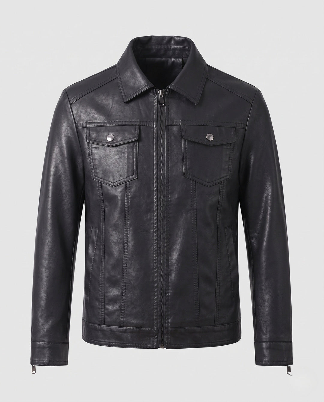 Męska smooth artificial skóra blouson w trucker styl z warmwg teddy fleece lwwg