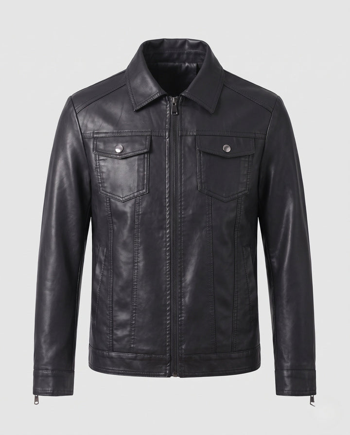 Męska smooth artificial skóra blouson w trucker styl z warmwg teddy fleece lwwg