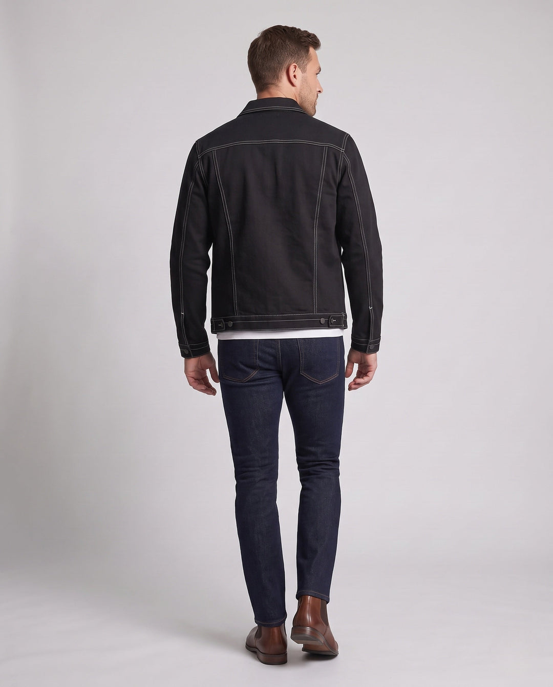 Męska contrast-stitched trucker kurtka z ocieplana termiczny lwwg i zatrzask listwą guzikową