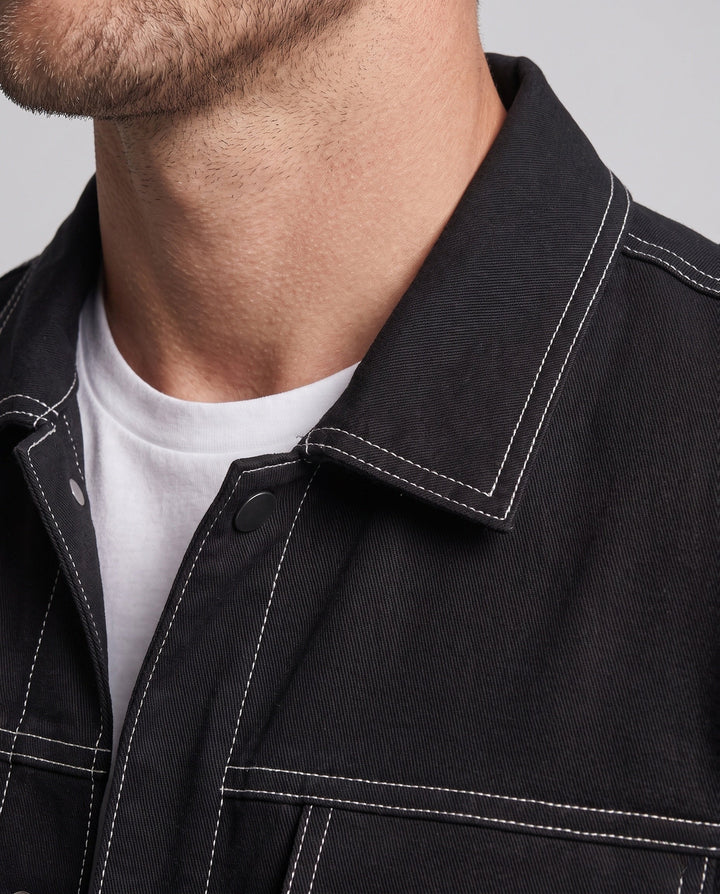 Męska contrast-stitched trucker kurtka z ocieplana termiczny lwwg i zatrzask listwą guzikową