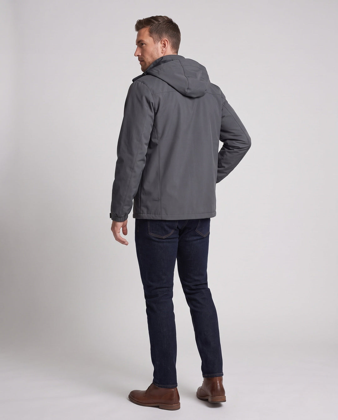Męska lekka oddychająca kurtka softshell outdoorowy z kapturem i wodoodporny membrana