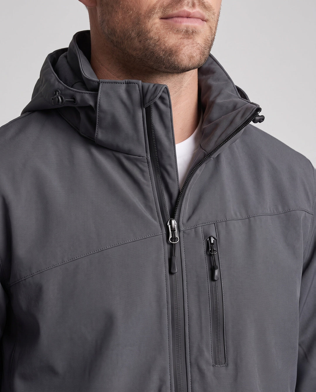 Męska lekka oddychająca kurtka softshell outdoorowy z kapturem i wodoodporny membrana