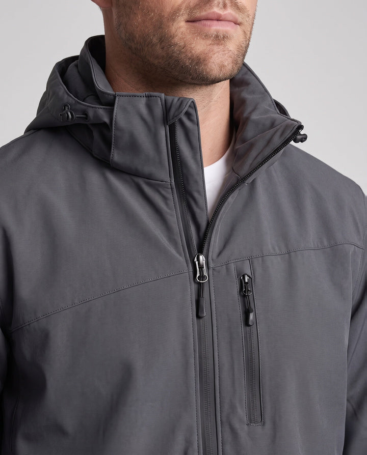 Męska lekka oddychająca kurtka softshell outdoorowy z kapturem i wodoodporny membrana