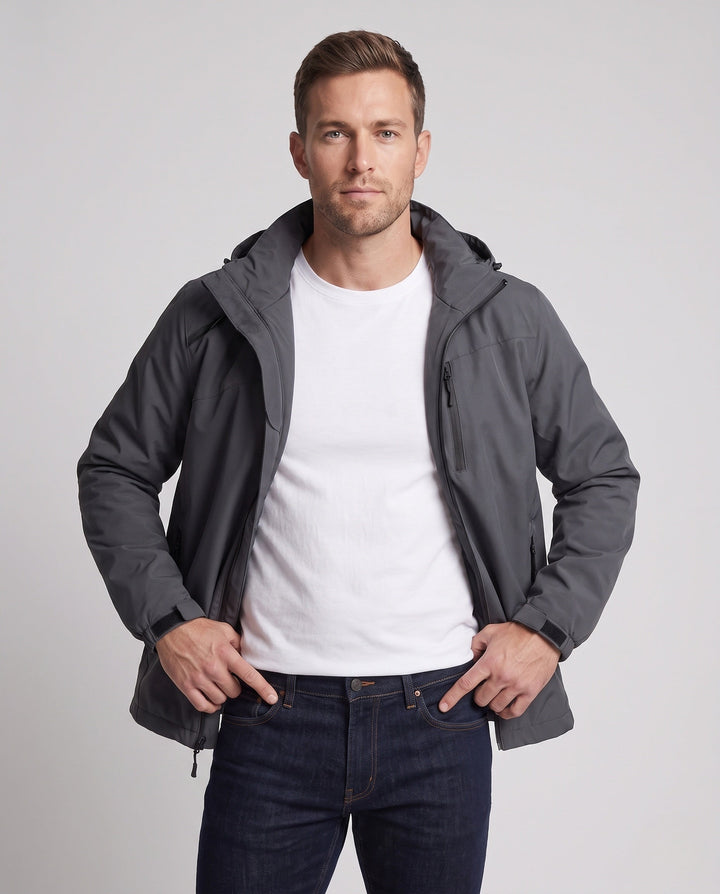 Męska lekka oddychająca kurtka softshell outdoorowy z kapturem i wodoodporny membrana