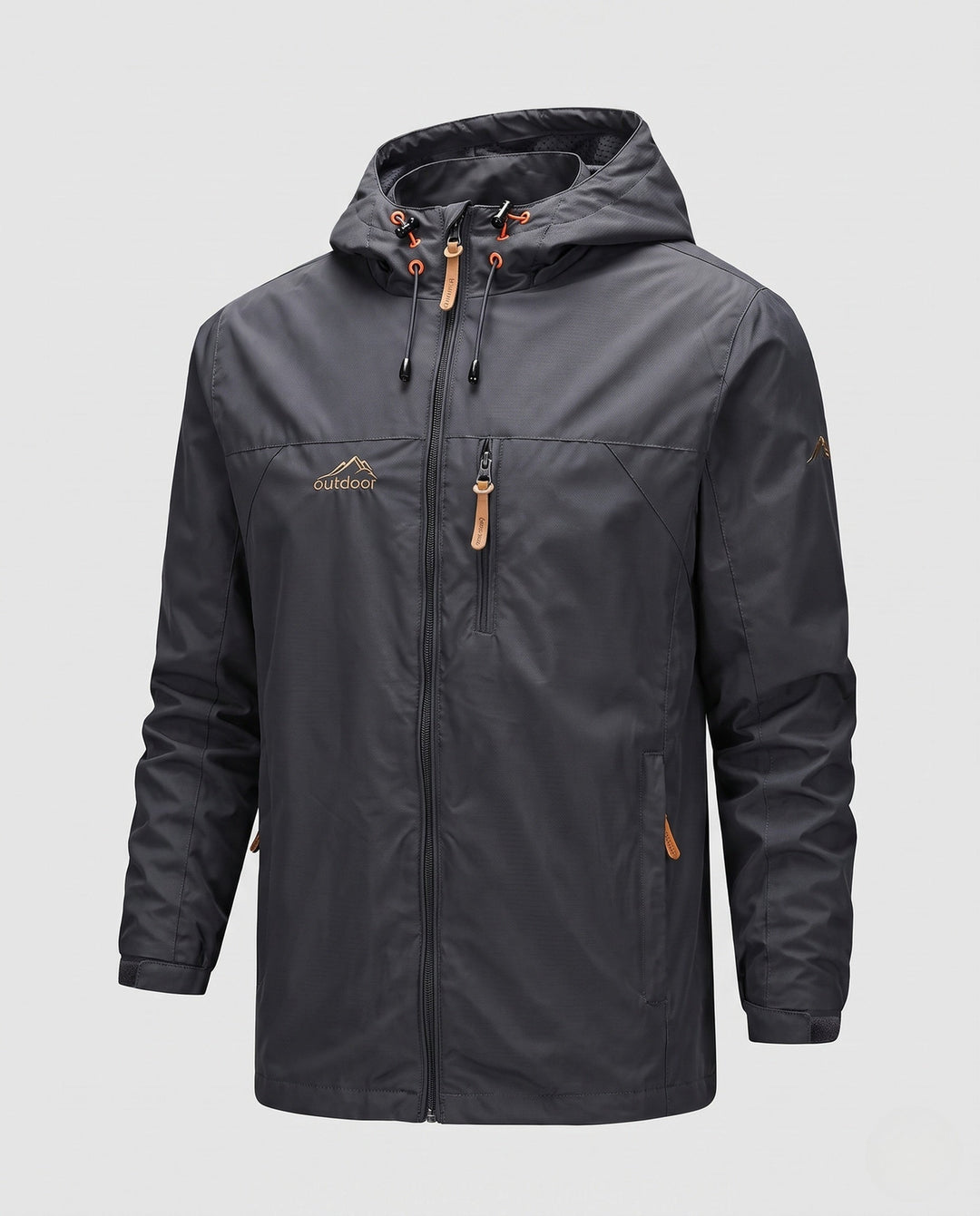 Męska lekka kurtka softshell outdoorowy z regulowany kapturem, wiatroszczelna membrana, i zamkiemed kieszeniami