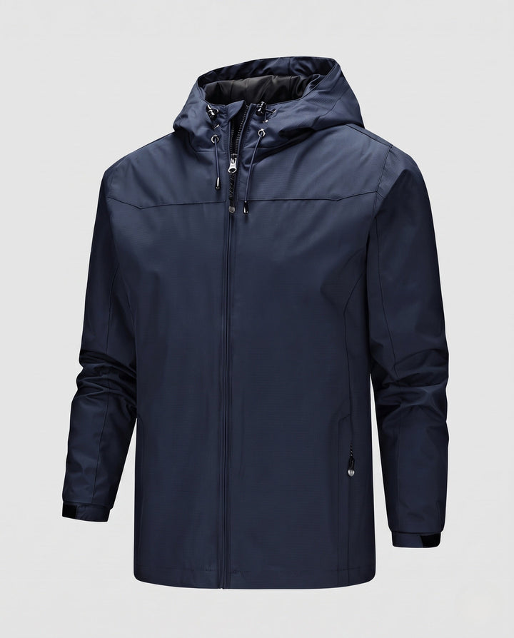Męska lekka kurtka softshell outdoorowy z regulowany kapturem, wiatroszczelna membrana, i zamkiemed kieszeniami
