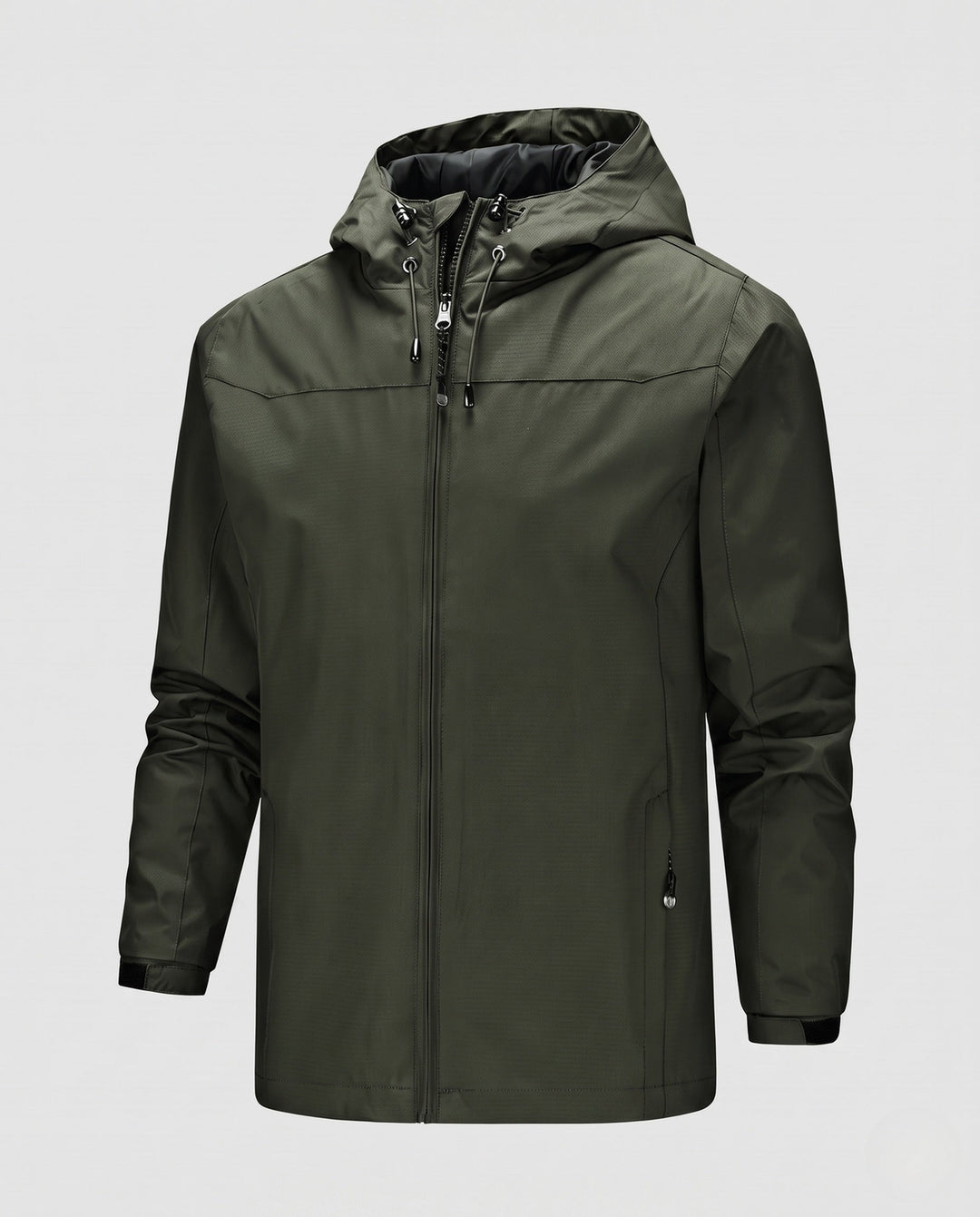 Męska lekka kurtka softshell outdoorowy z regulowany kapturem, wiatroszczelna membrana, i zamkiemed kieszeniami