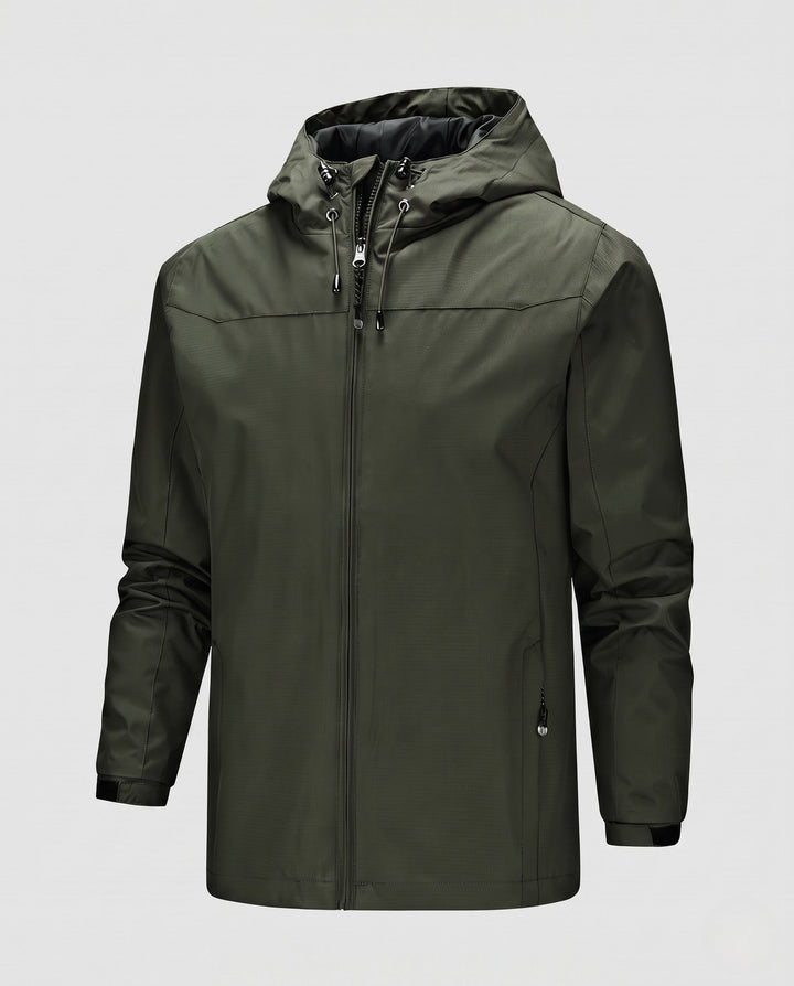 Męska lekka kurtka softshell outdoorowy z regulowany kapturem, wiatroszczelna membrana, i zamkiemed kieszeniami