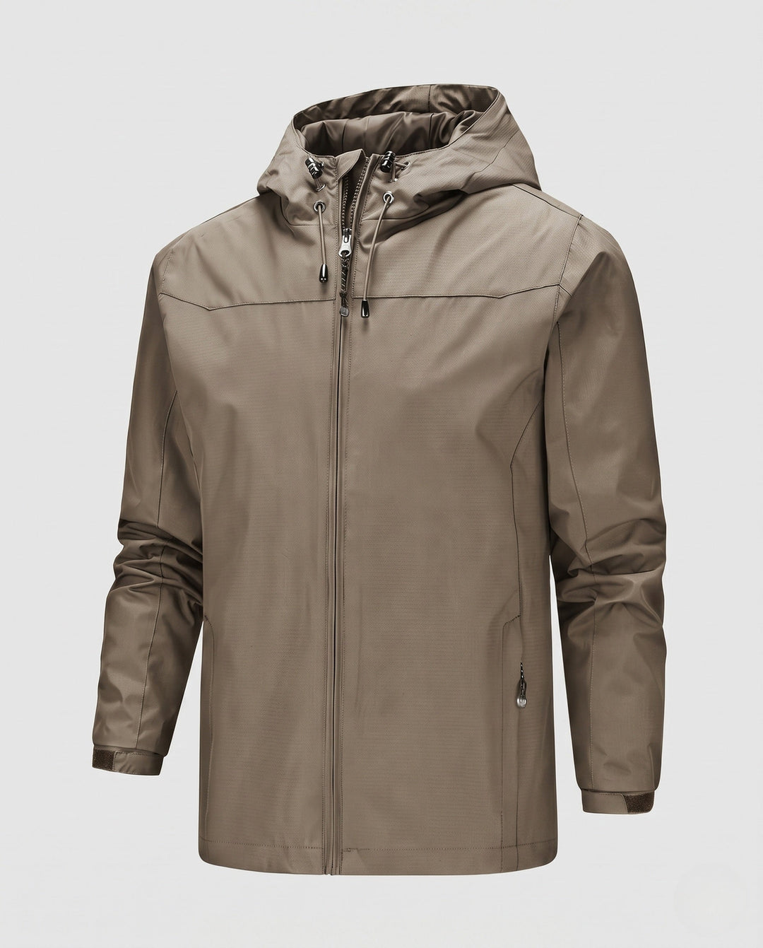Męska lekka kurtka softshell outdoorowy z regulowany kapturem, wiatroszczelna membrana, i zamkiemed kieszeniami