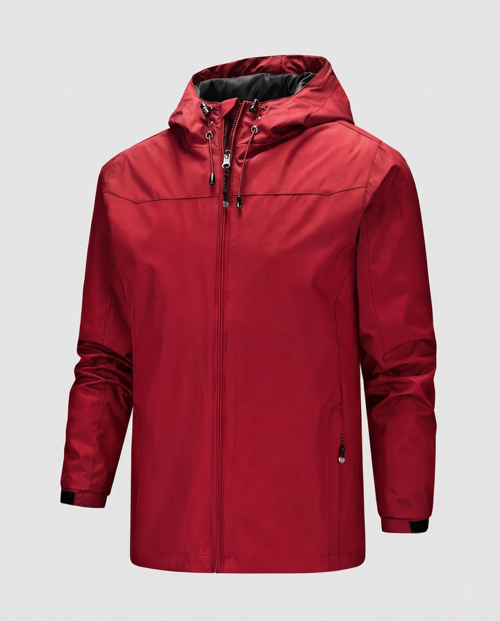 Męska lekka kurtka softshell outdoorowy z regulowany kapturem, wiatroszczelna membrana, i zamkiemed kieszeniami