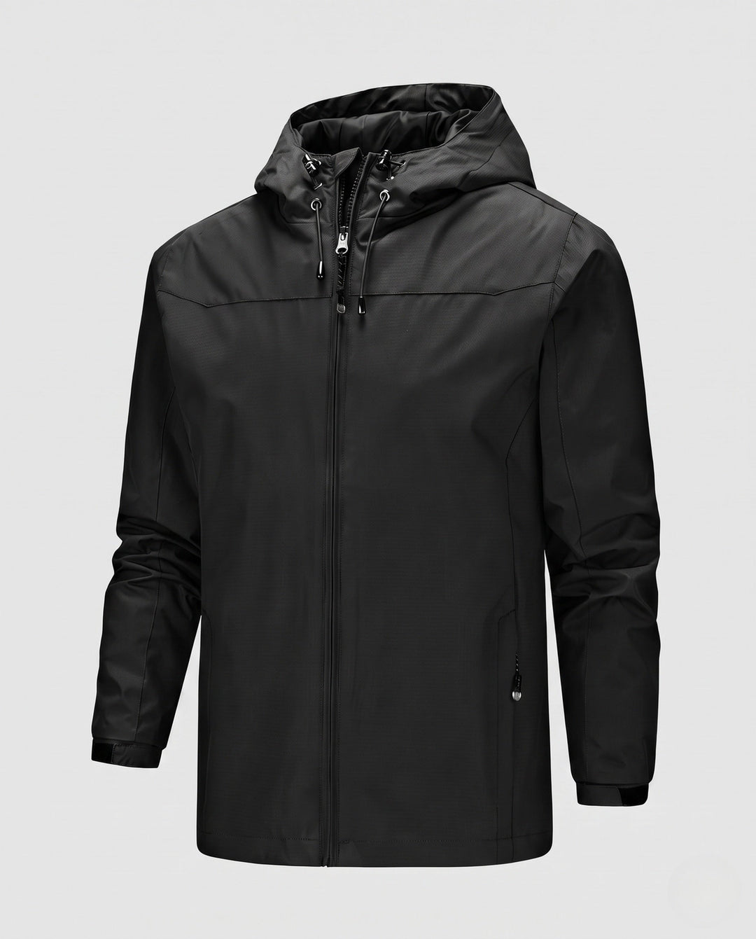 Męska lekka kurtka softshell outdoorowy z regulowany kapturem, wiatroszczelna membrana, i zamkiemed kieszeniami